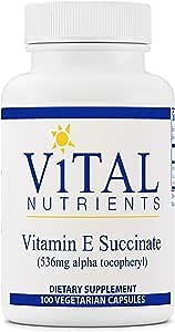 Vital Nutrients - Vitamin E Succinate - Naturally Derived Alpha Tocopheryl Succinate - 100 Vegetarian Capsules per Bottle - 536 mg