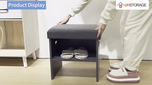 UHSTORAGE Small Shoe Bench with Soft Cushion,17 Inches Flip-up Padded Shoe Storage Bench Shoe Holder for Entryway or Hallway,Grey Ottoman Foot Rest Stool for Bedroom