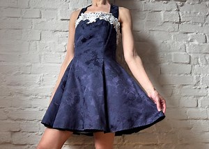 Vintage Navy Blue Halter Dress With White Lace Bodice and Tulle Underskirt – Fit and Flare Open Back Cocktail Dress - Etsy Canada