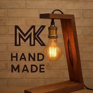 Wooden Table Lamp Industrial Rustic Desk - Etsy UK