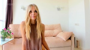 Horny blonde teen with huge boobs jerking off a lucky cock