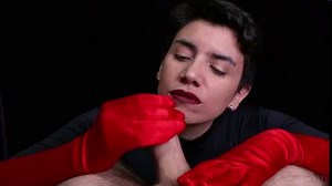 Cum on red opera gloves
