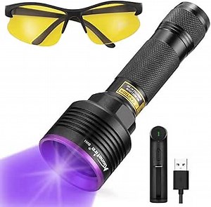 ALONEFIRE SV41 10W 365nm UV Flashlight Rechargeable Blacklight Black Light Urine Detector for Resin Curing, Dry Glue, Scorpion, Fishing, Minerals with UV Protective Glasses, Charger, Battery Included