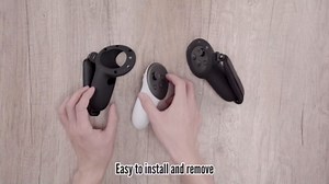 Geekria Silicone Controller Cover Compatible with Meta Quest 3, Anti-Throw Handle Sleeve with Adjustable Wrist Knuckle and Signal Hole, VR Touch Controller Grip Cover (Black / 1 Pair)