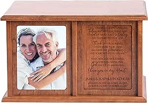 LifeSong Milestones Large Cherry Wooden Companion Urns: Elegant Dual Ashes Urn Holds (2) 5x7 Photos - Two Person Urns for Human Ashes Adult Female