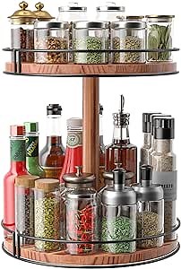 Lazy Susan Organizer 2 Tier, Turntable Spice Rack 11 inch Wood Lazy Susan, Rotating Lazy Susan for Cabinet Pantry Kitchen Countertop Dining Table Cupboard Storage