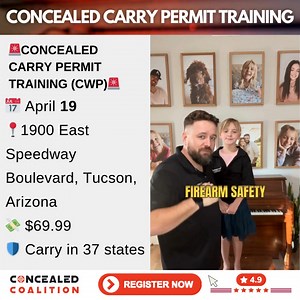🚨 Get Your Arizona CCW Certificate in Just One Day! $69.99 CCW Training - Legally Carry in 37 States! Take 1 class & get certified! Reserve your seat now! 👇 | Concealed Coalition