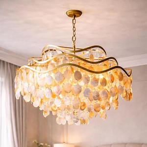 Capiz Shell Chandelier, Handmade Gold Coastal Glam Pendant Light Fixture - Etsy