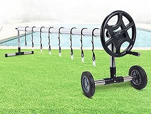 Solar Pool Cover Reel Pool Solar Cover Reel for Inground Pools Fits Upto 18 Ft Swimming Pool Blanket Includes Rubber Roller Antislip Legs Material Rustproof Aluminum