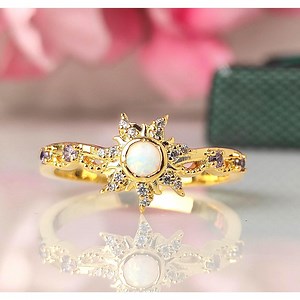 Bague de mariage Raiponce en or jaune 18 carats vermeil princesse magique tournesol bague de fiançailles - bague fée opale bijoux de mariée cadeau pour elle - Etsy France