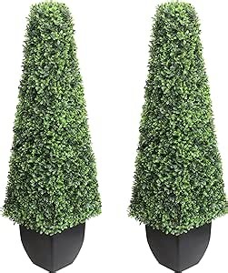 3ft Faux Boxwood Plants Outdoor, Boxwood Topiary Outdoor Set of 2, Artificial Boxwood Topiary Tree, Faux Topiary for Front Porch Home Decor