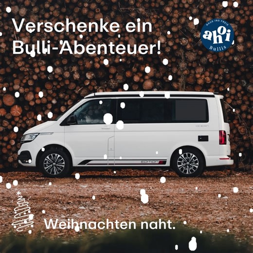 Weihnachten naht🎄. Doch du hast noch kein Geschenk für deine Lieben? Kaufe unkompliziert online bei uns einen Ahoi Bullis Gutschein für deine Lieblingsmenschen und verschenke ein kleines oder großes Bulli-Abenteuer🚐💙. Unser Gutschein kurz erklärt: 👉Für Kurzentschlossene: Gutschein online kaufen, PDF direkt ausdrucken und verschenken 💌Individuelle Grußbotschaft möglich 💰Freie Wahl beim Wert-Betrag 🚐Gutschein-Motive für alle Bulli-Modelle auswählbar 👍Unbegrenzte Gültigkeit Weitere Infos un