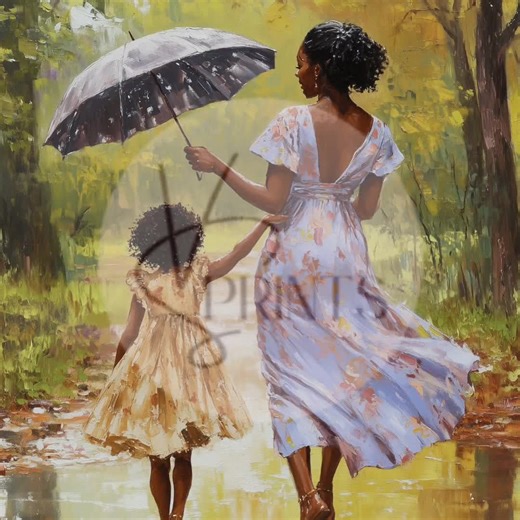 Black Mother Daughter Art Gift Black Love Painting African American Art Print Rainy Day Wall Art Family Love Gift for Mom Nursery Decor - Etsy