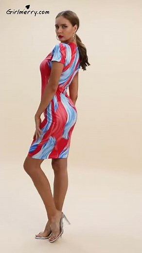 New stylish slim stretch printing short sleeve elegant dress Wholesale Mini Dresses(A28151)
