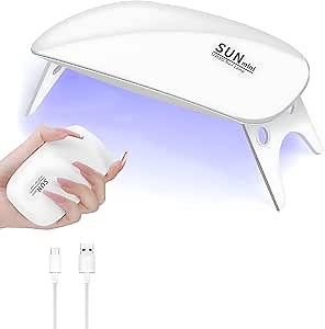 Gel Nail UV Light/LED Lamp - 6W Max, 2 Timers (60s / 120s), Portable Mini Lamp for Curing Gel Nail Art, Polish, Stickers and Strips - White NL02W