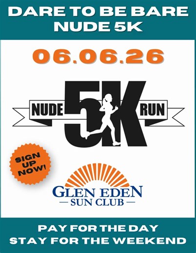 🏃‍♀️☀️ The Dare to Be Bare Nude 5K is just a little over 3 weeks away!Join us June 6 at #GlenEdenSunClub for one of the most unique 5Ks anywhere, plus a full weekend of fun.Thinking about signing up? Now’s the time.👉 https://t.co/U7ZR9lpJiV #Nude5K #DareToBeBare