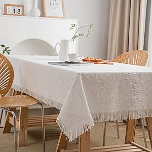 Lace Table Cloth Rectangle Outdoor Party Table White Table Cover Tablecloth for Table Rustic Farmhouse Kitchen Coffee Table Cover Cloth Round Table Cloths 71"x91"White Diamond