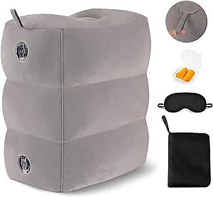 Fabuday Inflatable Foot Rest for Air Travel - Car Seat Foot Rest for Kids & Toddler, Airplane Plane Bed for Flights, Blow up Plane Footrest Pillow with Easy-Carry Strap, Height Adjustable, Gray