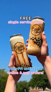 2K views · 11 reactions | 溜﫧Our homemade tapioca boba is FREE for online and app orders! Use Code: BOBA 溜Strawberry Popping or Brown Sugar Boba Add-ins! ️Monday-Friday ⏰Until 12:00pm! | Candy Cloud | Facebook