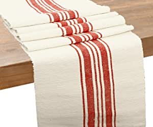 Farmhouse Table Runner - Red Cotton Table Runners - Cotton Linen Valentines Table Runner - Striped Table Runner 72 Inches Long - Wedding Table Runner (Country Stripe Runner - 14x72, Red and Cream)