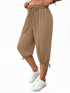 WellSize Plus Size Capris Pants for Women Lightweight Casual Joggers with Pockets Loose Fit High Waisted Pants