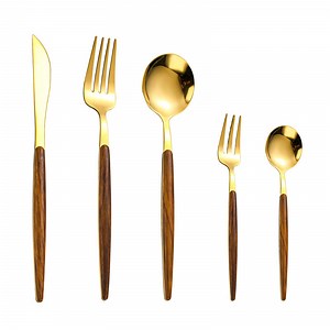 [Hot Item] ABS Plastic Handle Stainless Steel 430 Gold Cutlery Set with Gift Box