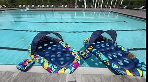 3-in-1 Pool Floats with Canopy Cup Holder, Large 73" x 48" Pool Floats Adults Heavy Duty, Inflatable Lounger Raft Floating Chair with Backrest, Swimming Pool Lake Beach Pool Party