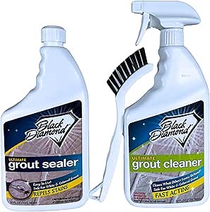 Grout Cleaner & Sealer Bundle W/Brush: Cleaner & Protector for all grout types; All Tile & Natural Stone floors, showers, & countertops