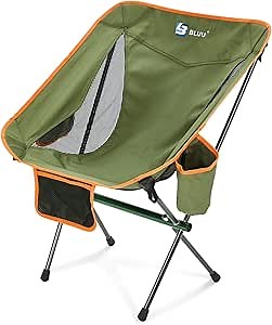 BLUU Ultralight Folding Camping Chairs, Compact and Collapsible Lightweight Backpacking Chair with Durable Nested Aluminum Frame, Heavy Duty Camp Chair 300 lbs Capacity for Adults, Portable for Outdoor Camping, BBQ, Hiking, Beach, Lawn, Picnic(Green)