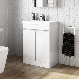 [Hot Item] 600mm Modern Floor Standing Ceramic Basin Two Buffer Door Bathroom Furniture Vanity