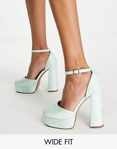 ASOS DESIGN Wide Fit Priority platform high heeled shoes in jacquard | ASOS