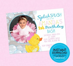 Girl Rubber Duck Photo Birthday Invitation - EDITABLE INSTANT DOWNLOAD - Ducky Birthday Invite, Duckie Birthday Invitations, First Birthday - Etsy