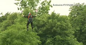 Boris Johnson gets stuck on a zip wire