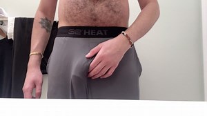 freeballing leads to jerking off my big hairy thick cock through the fly of my grey sweatpants