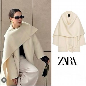 ZARA ZW COLLECTION WOOL BLEND CAPE COAT - BEIGE JACKET WITH DETACHABLE CAPE