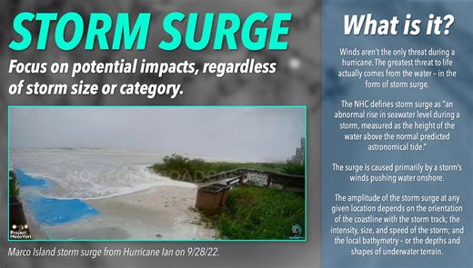 According to #NHC, storm surge is often the greatest threat to life and property from a landfalling tropical cyclone. Be prepared for hurricane season by understanding the impacts storm surge can have, regardless of storm size or category. | RadarOmega