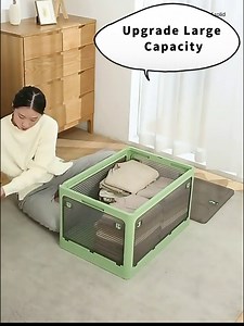 Storage Bins with Lids and Wheels for Organizing, Stackable Foldable 5 Side Open, Large Clear Container Organizer for clothes Groceries Books Snacks (26.37*18.5*14.56in, Green)