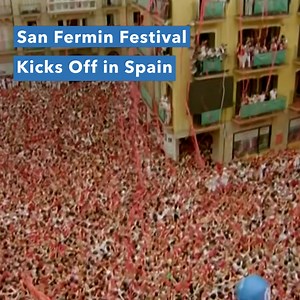 Spain’s San Fermin Festival 2023 kicked off Thursday, with thousands of revelers packing northern Pamplona’s main square and celebrating after the massive firecracker bang. Garbing in traditional white outfits, often splattered with red wine and decked out with red scarves and waistbands, San Fermin partygoers patiently waited for the clock in the city's main square to strike noon to start the running of the bulls most famous festival. The president of local football club Osasuna, Luis Sabalza, 
