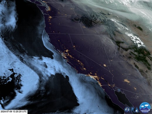GOES-West shows much of the West enveloped in smoke this morning as hot and dry conditions continue. Moderate air quality is forecast across the region today. | US National Weather Service Elko NV