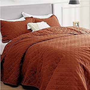 Bedsure Quilts Queen Size - Soft Ultrasonic Queen Quilt Bedding Set - Red Orange Bedspread Coverlet - Lightweight Comforter Set for All Seasons (Includes 2 Pillow Shams)