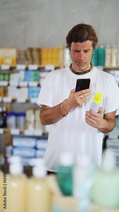 Adult man buyer scanning qr code for mosquito repellent in pharmacy