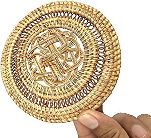 6PCS Natural Table Cup Mat,Handmade Placemat, Rattan Table Mats,Round Braided Table Matsr,Tea Cup Pad(8cm)