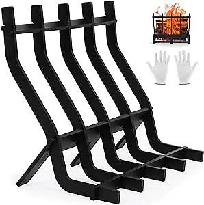 Fireplace Grate 17 Inch Heavy Duty Fireplace Wood Log Grate, Solid Steel Small Fire Wood Stove Grates with 5 Bars, Vertical Fire Pit Log Grate for Indoor Hearth Easy Assembly