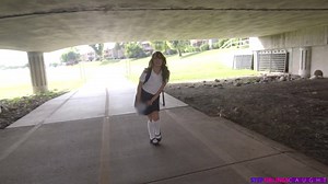 Girl pees in skirt in front of friends