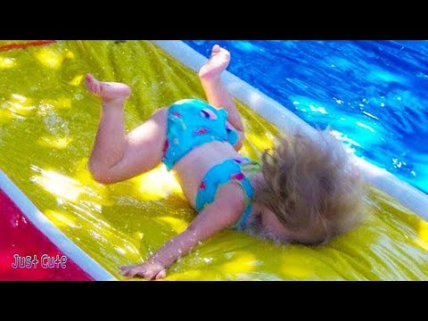 Funniest Babies Playing Water Slide - Cute Baby Outdoor