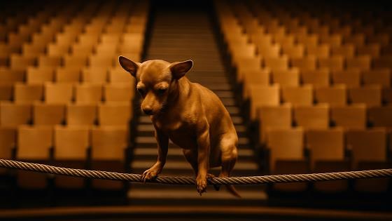 Tiny dog walking the tightrope
