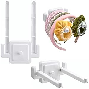 2 Pack Scrunchie Holder Organizer Hair Ties Organizer Headbands Organizer Hair Bands Organizer Light Duty Multifunctional Wall Hook Hanger Adhesive Plastic White Wall Rack Hooks for Hanging