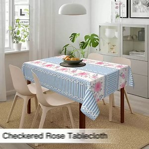 Floral Checkered Tablecloth Rectangle Outdoor Tablecloths Table Cloths Picnic Waterproof Tablecloth for Parties Kitchen Dinning 54 Inches x 72 Inches (4-6 Seats)