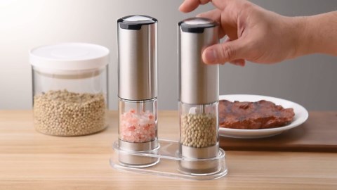 Electric Salt and Pepper Grinder Set - Rechargeable Battery Operated, Automatic with Gravity Sensor, Adjustable Coarseness, Stainless Steel with Ceramic Grinder, LED Light