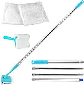 Baseboard Cleaner Tool with Handle, Molding Cleaning Tool, Baseboard Duster for Wall Cleaning with Extension Pole 51.5" and 2 Reusable Mop Cleaning Pads for Household, Wall, Kitchen Cleaning